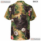 Tropical Palm Leaves Hibiscus Coconut Beach Aloha Black Cat Hawaiian Shirt