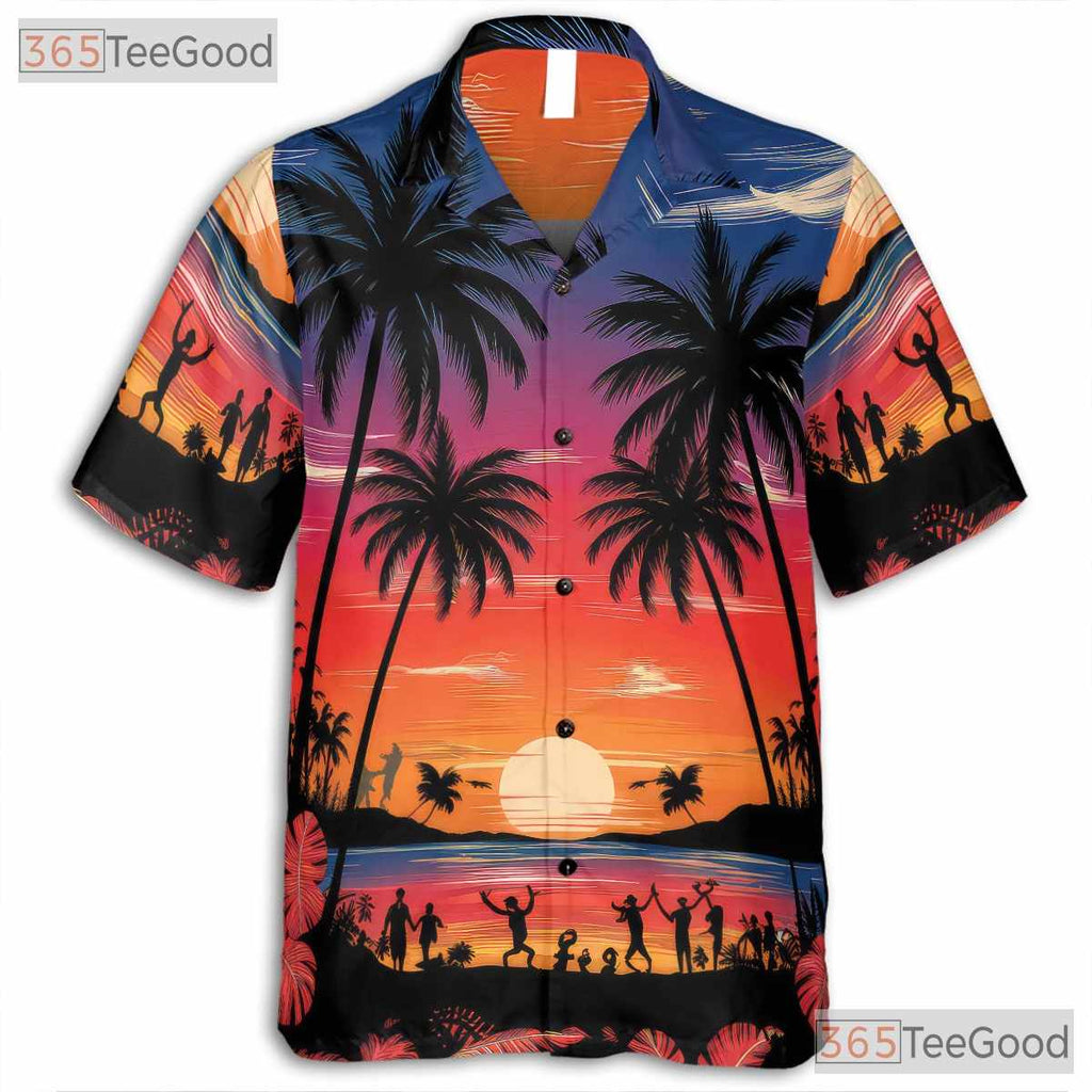 Tropical Palm Sunset Hawaiian Tee - Women's Aloha Beach Summer Luau Shirt