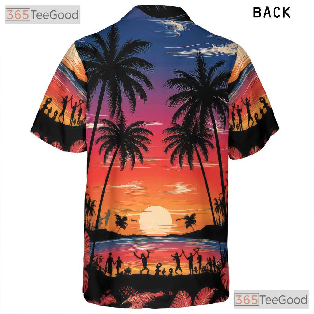 Tropical Palm Sunset Hawaiian Tee - Women's Aloha Beach Summer Luau Shirt