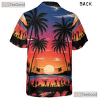 Tropical Palm Sunset Hawaiian Tee - Women's Aloha Beach Summer Luau Shirt