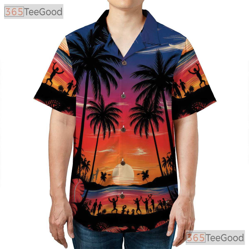 Tropical Palm Sunset Hawaiian Tee - Women's Aloha Beach Summer Luau Shirt