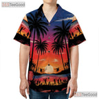 Tropical Palm Sunset Hawaiian Tee - Women's Aloha Beach Summer Luau Shirt