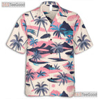 Tropical Palm Tree Beach Aloha Retro Pink Blue Hawaiian Tee Unisex Outfit Top