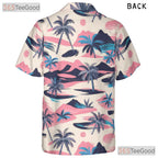 Tropical Palm Tree Beach Aloha Retro Pink Blue Hawaiian Tee Unisex Outfit Top