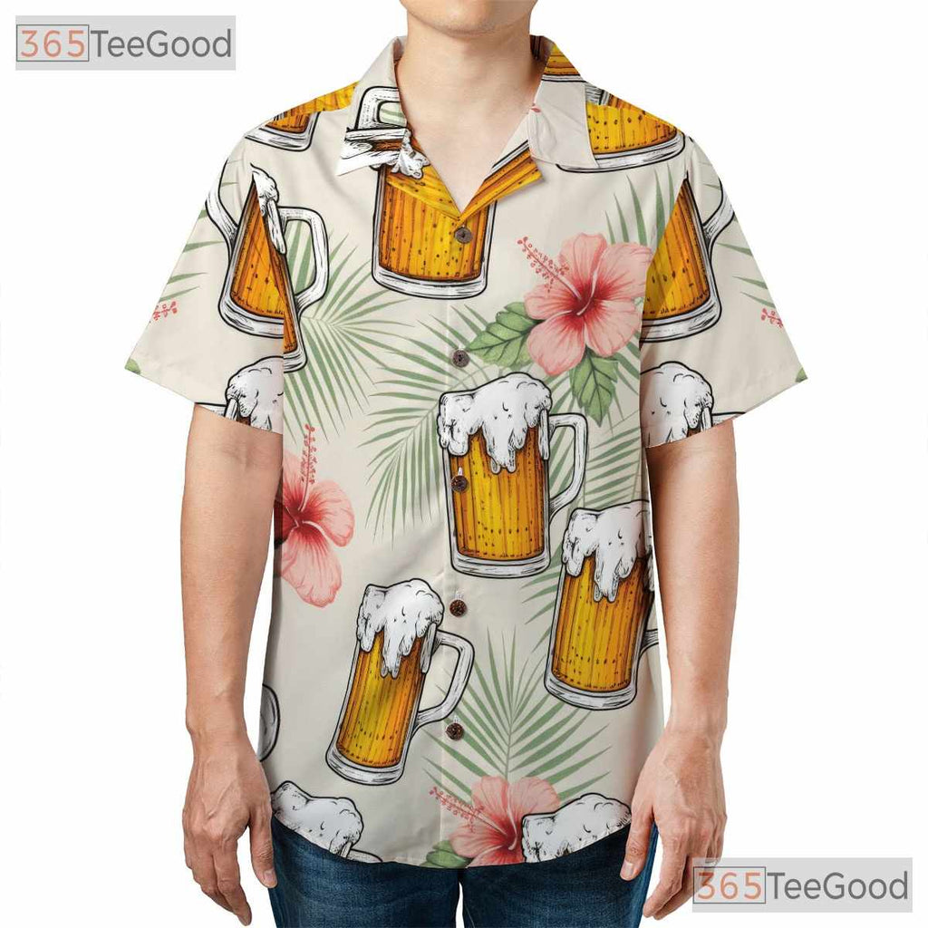 Tropical Palm Tree Beer Hawaiian Shirt- Unisex Aloha Party Summer Vacation Top