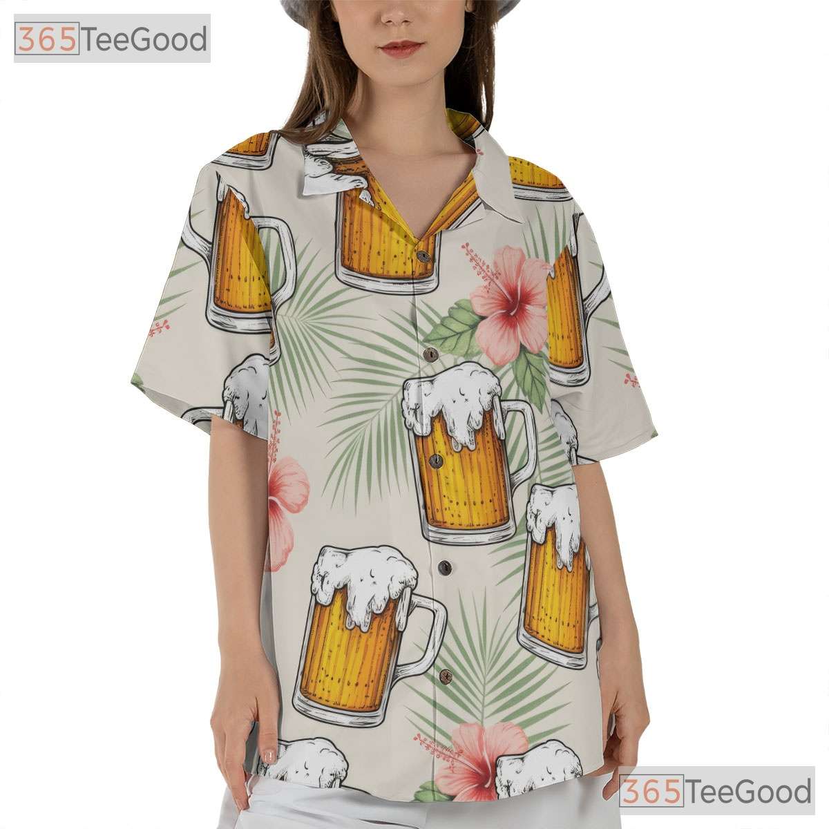 Tropical Palm Tree Beer Hawaiian Shirt- Unisex Aloha Party Summer Vacation Top