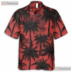 Tropical Palm Tree Print Red Black Summer Hawaiian Tee Unisex Party Outfit