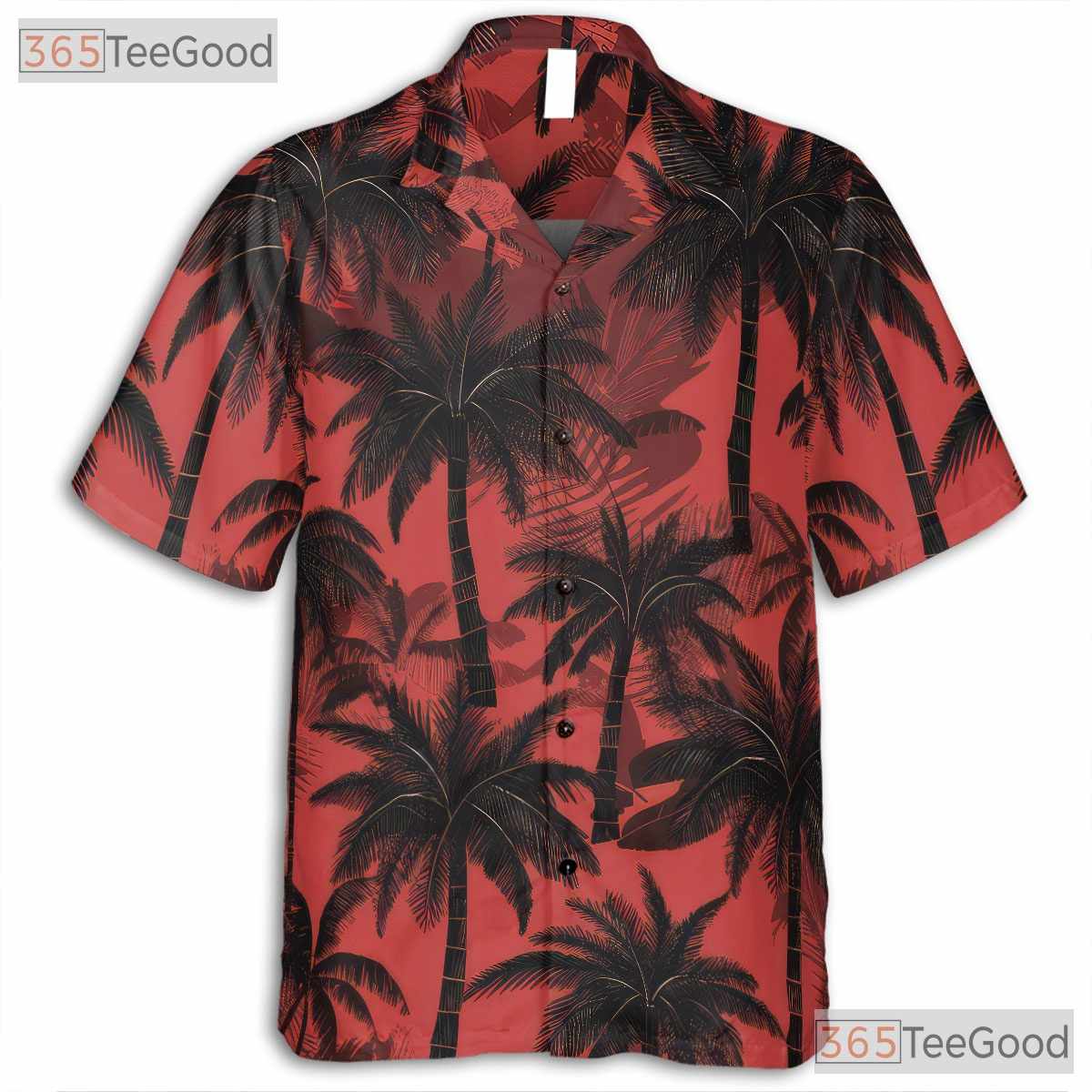 Tropical Palm Tree Print Red Black Summer Hawaiian Tee Unisex Party Outfit