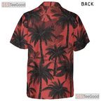 Tropical Palm Tree Print Red Black Summer Hawaiian Tee Unisex Party Outfit