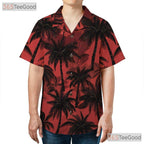 Tropical Palm Tree Print Red Black Summer Hawaiian Tee Unisex Party Outfit
