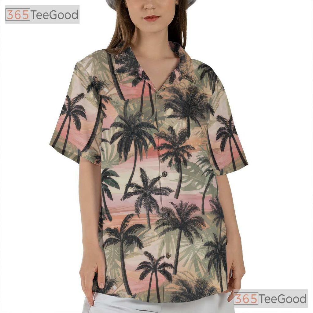 Tropical Palm Tree Sunset Aesthetic Hawaiian Tee Unisex Vintage Beach Vacation