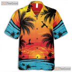 Tropical Palm Tree Sunset Hawaiian Tee - Adult Beach Holiday Aloha Outfit