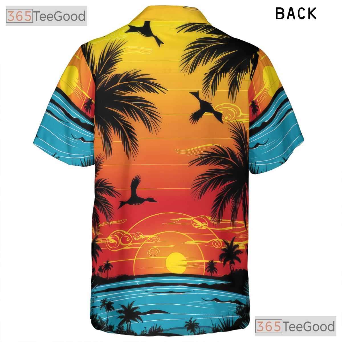 Tropical Palm Tree Sunset Hawaiian Tee - Adult Beach Holiday Aloha Outfit