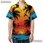 Tropical Palm Tree Sunset Hawaiian Tee - Adult Beach Holiday Aloha Outfit