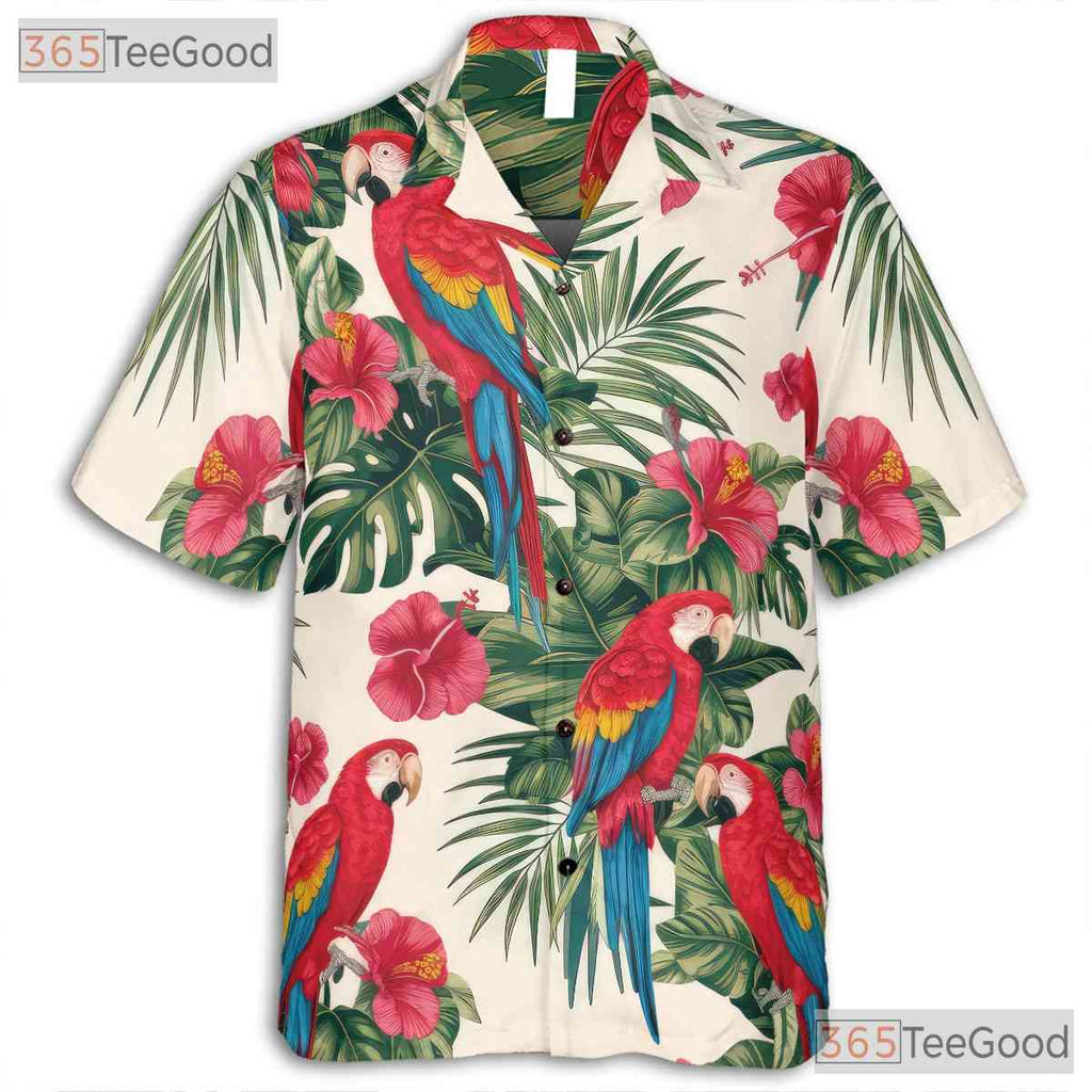 Tropical Parrot Hibiscus Floral Aloha Hawaiian Shirt Men Women Summer Outfit Top