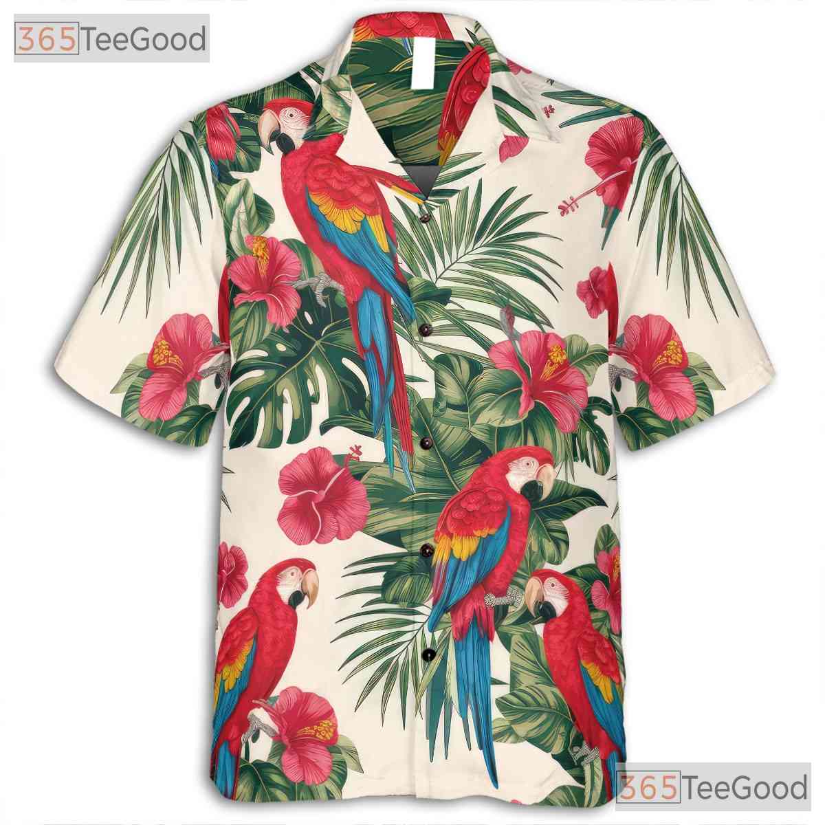 Tropical Parrot Hibiscus Floral Aloha Hawaiian Shirt Men Women Summer Outfit Top