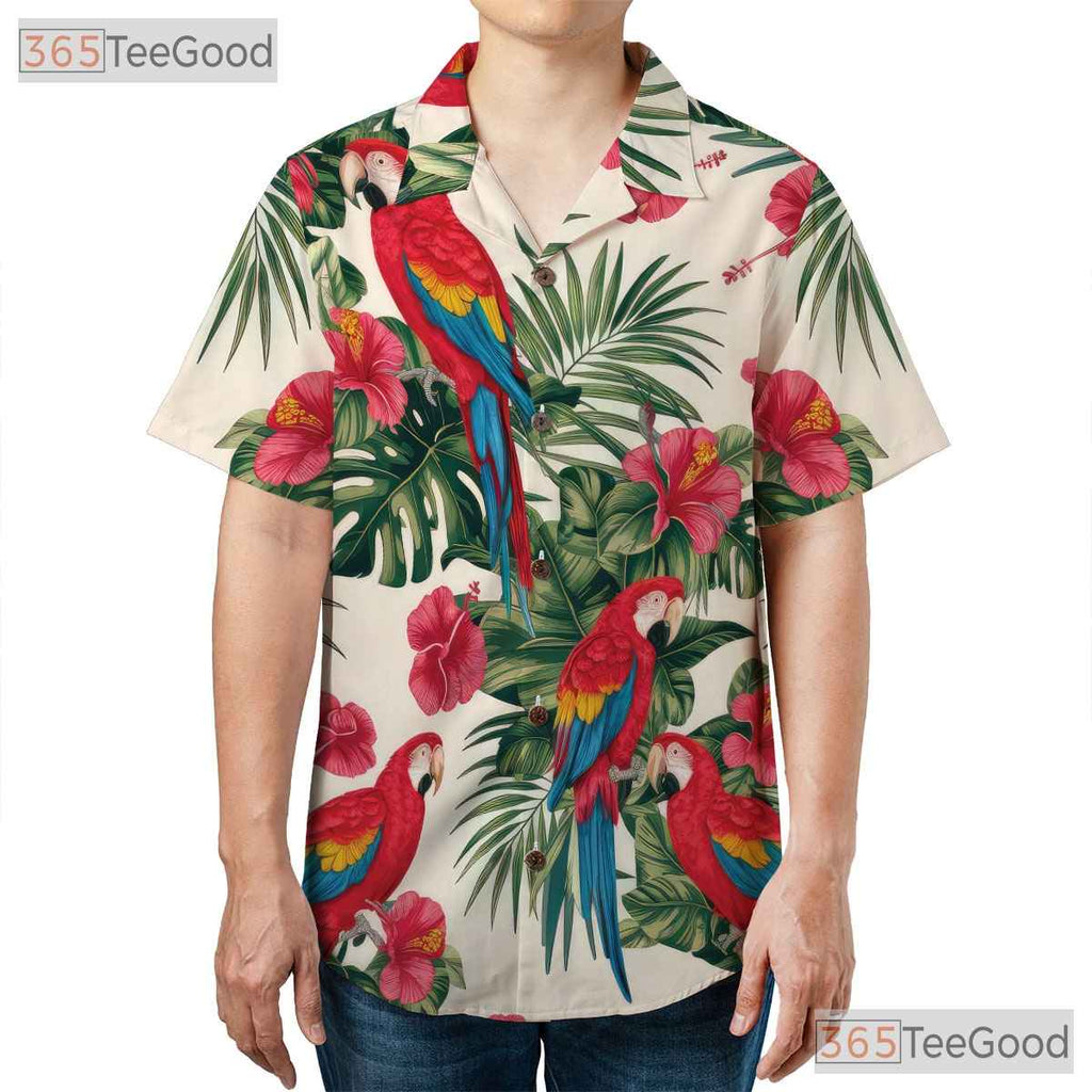Tropical Parrot Hibiscus Floral Aloha Hawaiian Shirt Men Women Summer Outfit Top