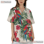 Tropical Parrot Hibiscus Floral Aloha Hawaiian Shirt Men Women Summer Outfit Top