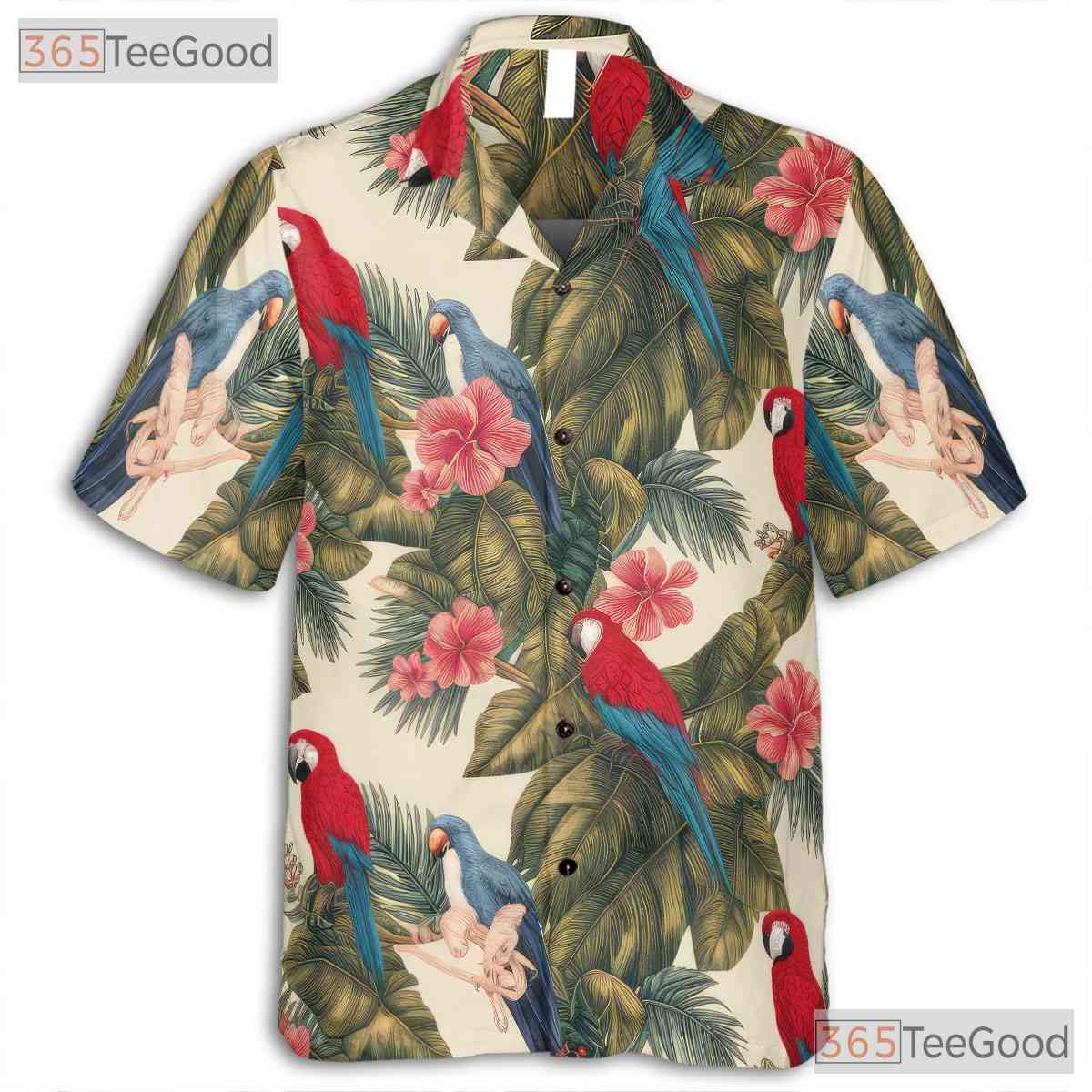Tropical Parrot Hibiscus Floral Aloha Hawaiian Tee Unisex Summer Vacation Outfit
