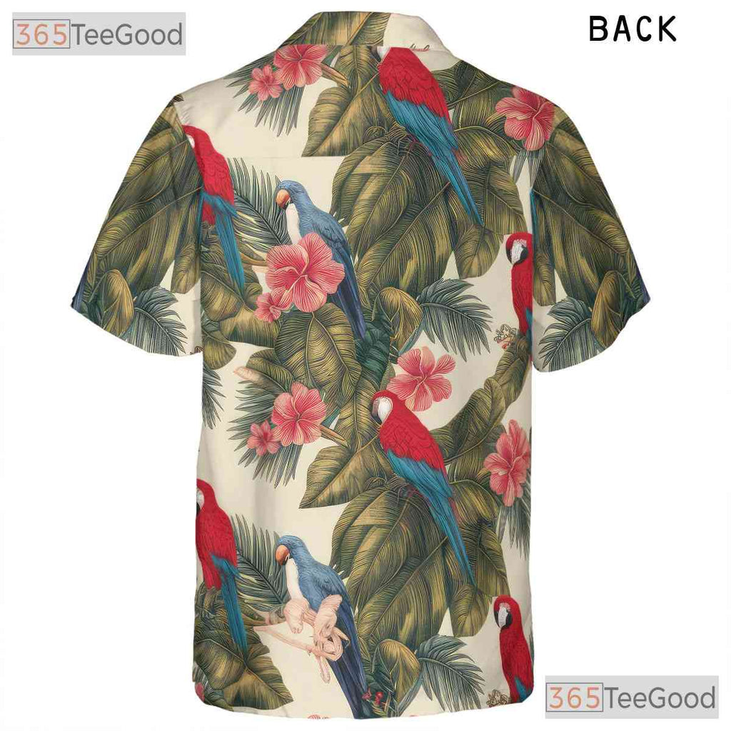 Tropical Parrot Hibiscus Floral Aloha Hawaiian Tee Unisex Summer Vacation Outfit