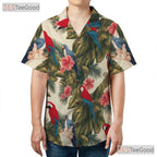 Tropical Parrot Hibiscus Floral Aloha Hawaiian Tee Unisex Summer Vacation Outfit