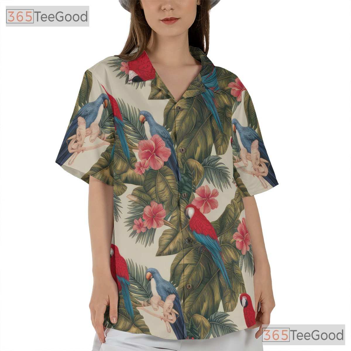 Tropical Parrot Hibiscus Floral Aloha Hawaiian Tee Unisex Summer Vacation Outfit