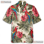 Tropical Parrot Hibiscus Floral Hawaiian Shirt Men Women Summer Vacation Outfit