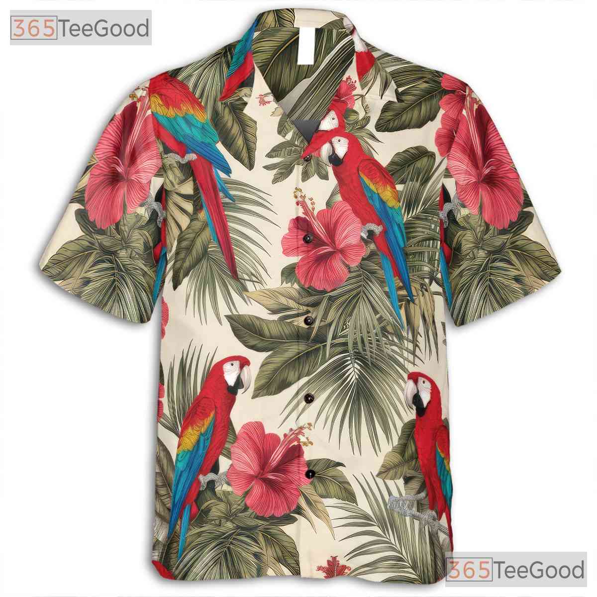 Tropical Parrot Hibiscus Floral Hawaiian Shirt Men Women Summer Vacation Outfit