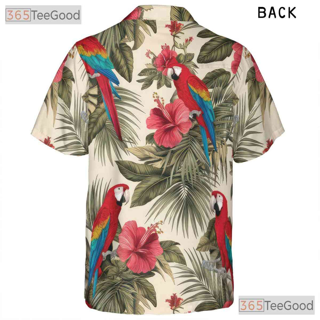 Tropical Parrot Hibiscus Floral Hawaiian Shirt Men Women Summer Vacation Outfit