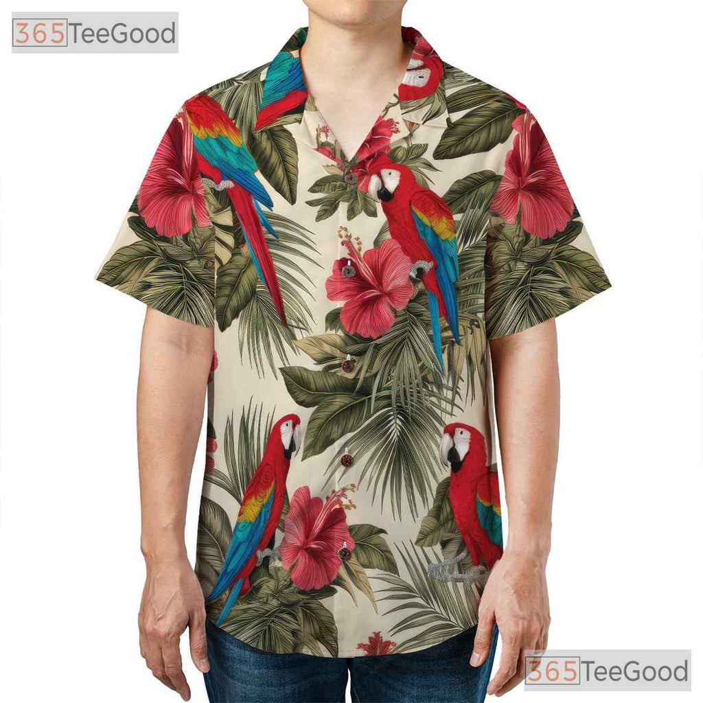 Tropical Parrot Hibiscus Floral Hawaiian Shirt Men Women Summer Vacation Outfit