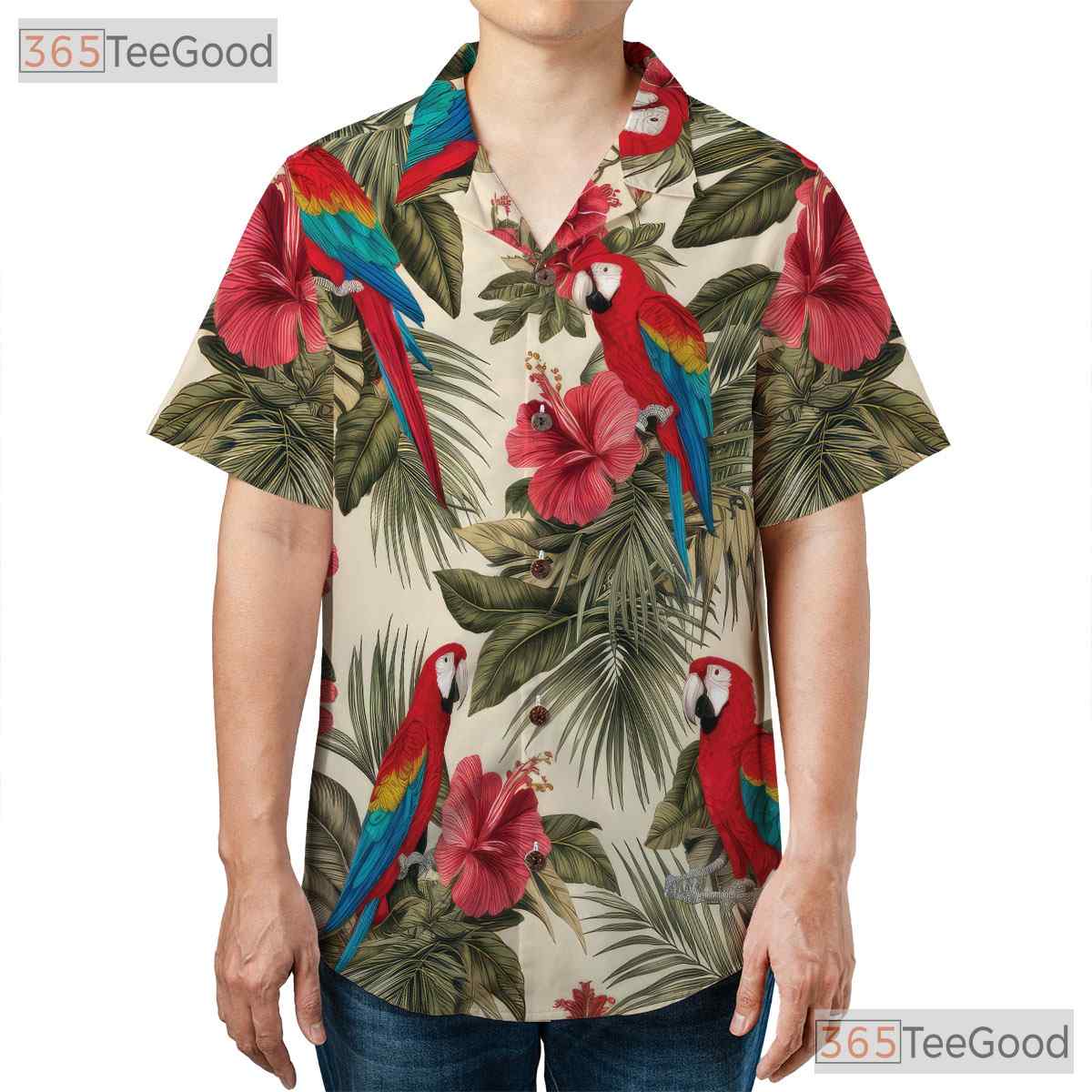 Tropical Parrot Hibiscus Floral Hawaiian Shirt Men Women Summer Vacation Outfit