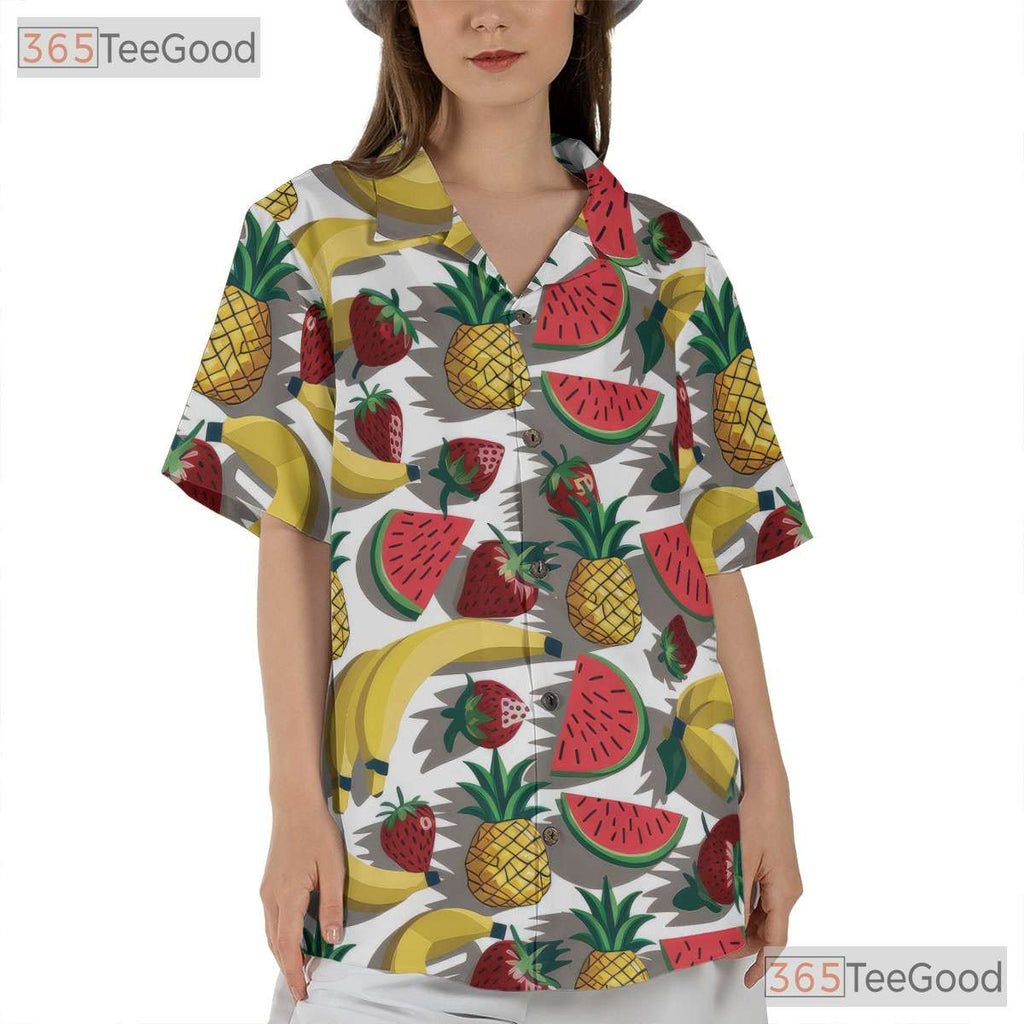 Tropical Pineapple Banana Watermelon Aloha Hawaiian Tee Men Women Vacation Top