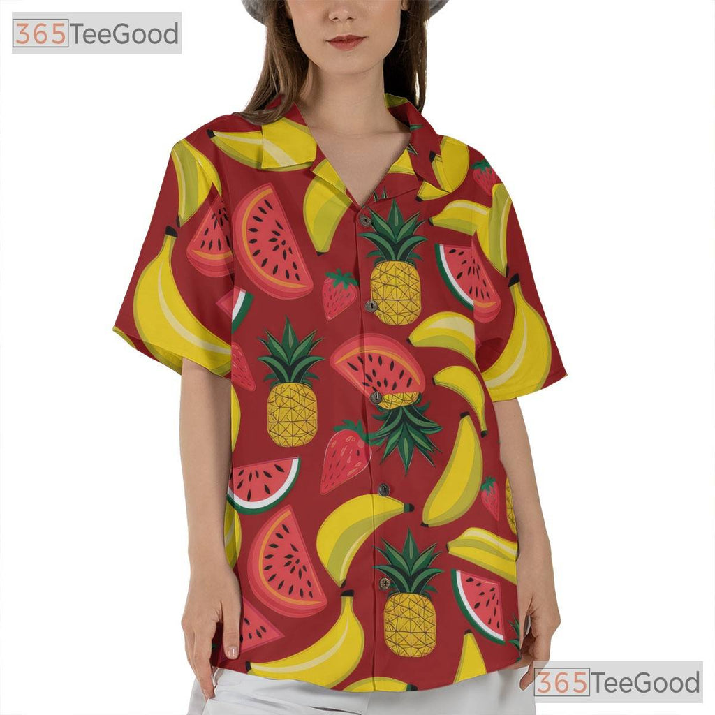 Tropical Pineapple Banana Watermelon Fruit Hawaiian Tee Unisex Summer Outfit