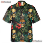 Tropical Pineapple Skull Gothic Retro Floral Aloha Party Hawaiian Tee Unisex