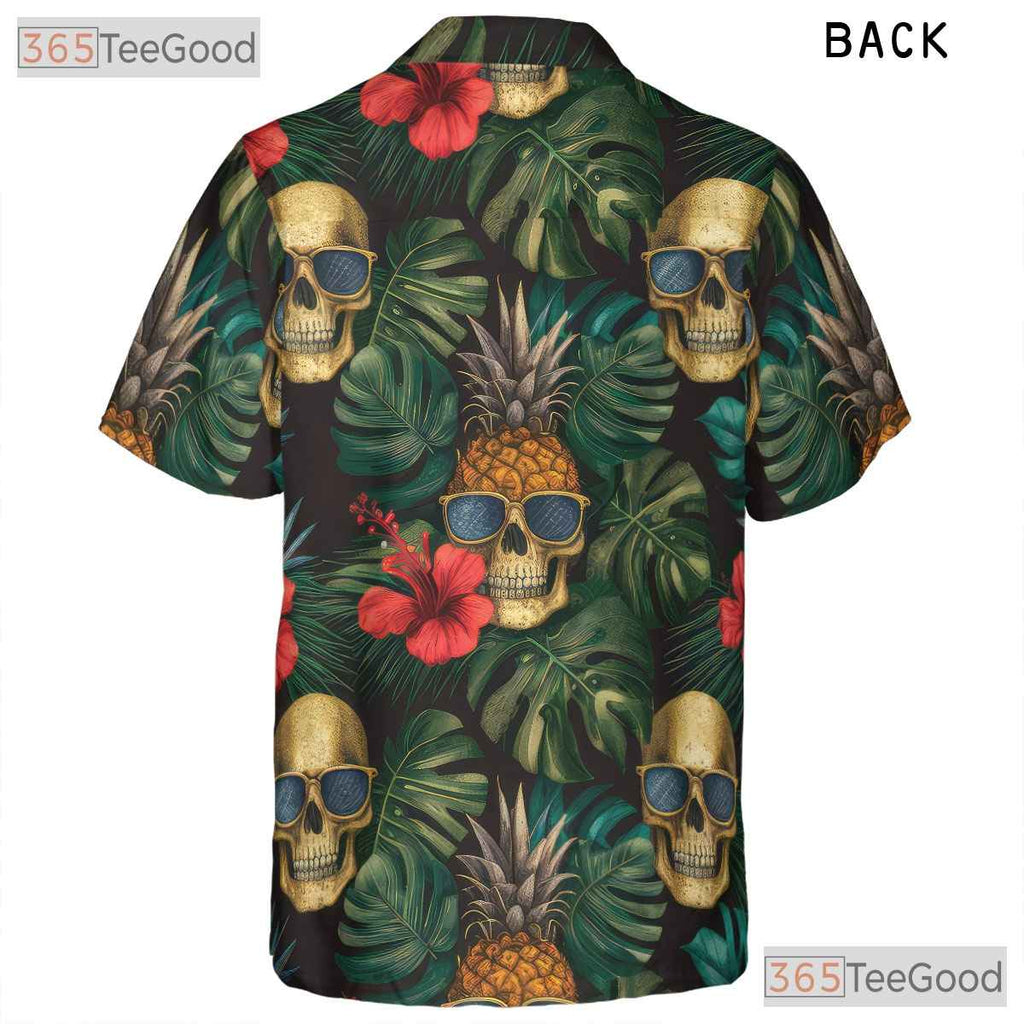 Tropical Pineapple Skull Gothic Retro Floral Aloha Party Hawaiian Tee Unisex