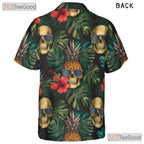 Tropical Pineapple Skull Gothic Retro Floral Aloha Party Hawaiian Tee Unisex