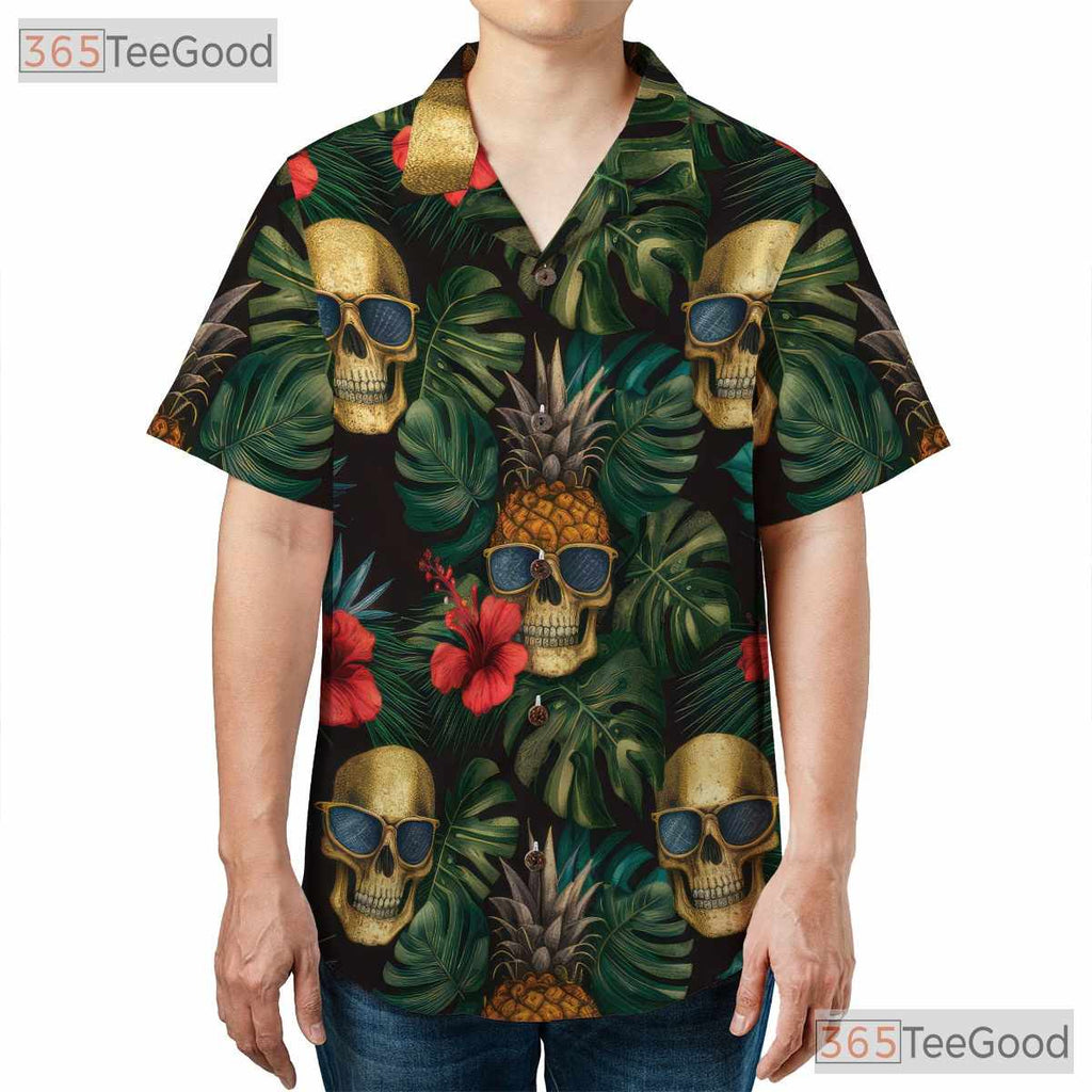 Tropical Pineapple Skull Gothic Retro Floral Aloha Party Hawaiian Tee Unisex