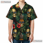 Tropical Pineapple Skull Gothic Retro Floral Aloha Party Hawaiian Tee Unisex