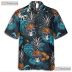 Tropical Pineapple Skull Hawaiian Tee - Adult Blue Gothic Aloha Vacation
