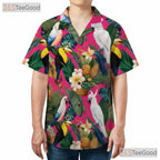 Tropical Pink Birds Pineapples Floral Design Hawaiian Tee Men Women Outfit