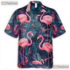 Tropical Pink Flamingo Aloha Beach Hawaiian Shirt for Men Women Summer Vacation