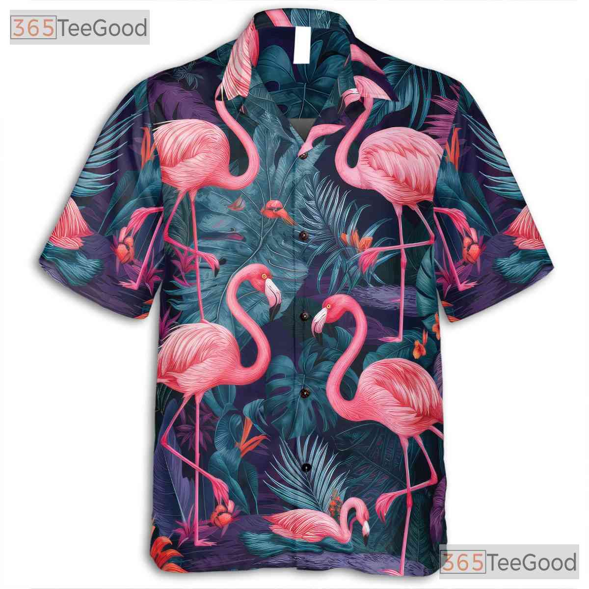 Tropical Pink Flamingo Aloha Beach Hawaiian Shirt for Men Women Summer Vacation