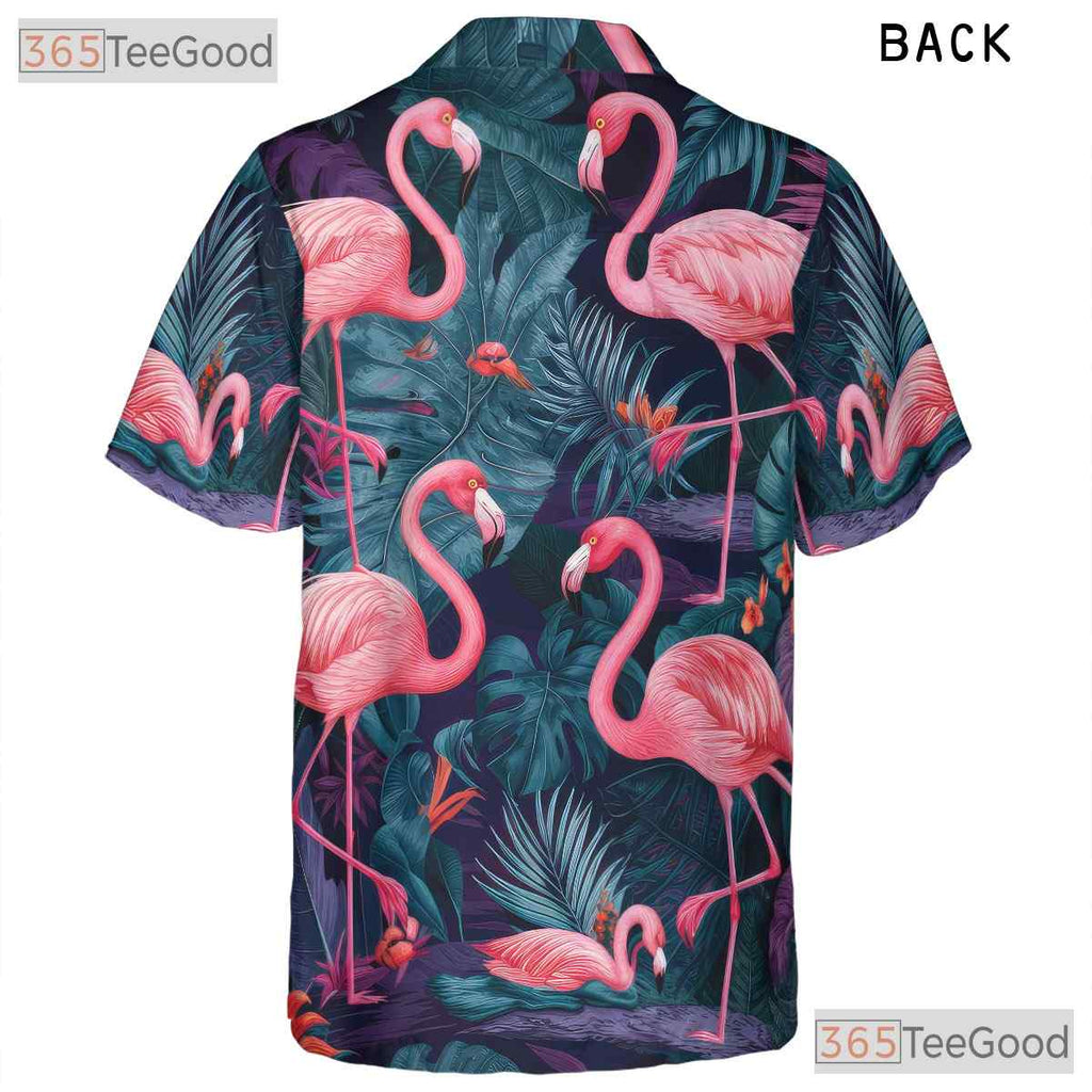 Tropical Pink Flamingo Aloha Beach Hawaiian Shirt for Men Women Summer Vacation