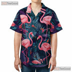 Tropical Pink Flamingo Aloha Beach Hawaiian Shirt for Men Women Summer Vacation