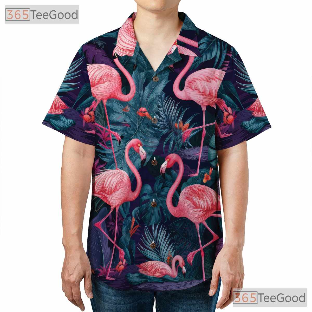 Tropical Pink Flamingo Aloha Beach Hawaiian Shirt for Men Women Summer Vacation