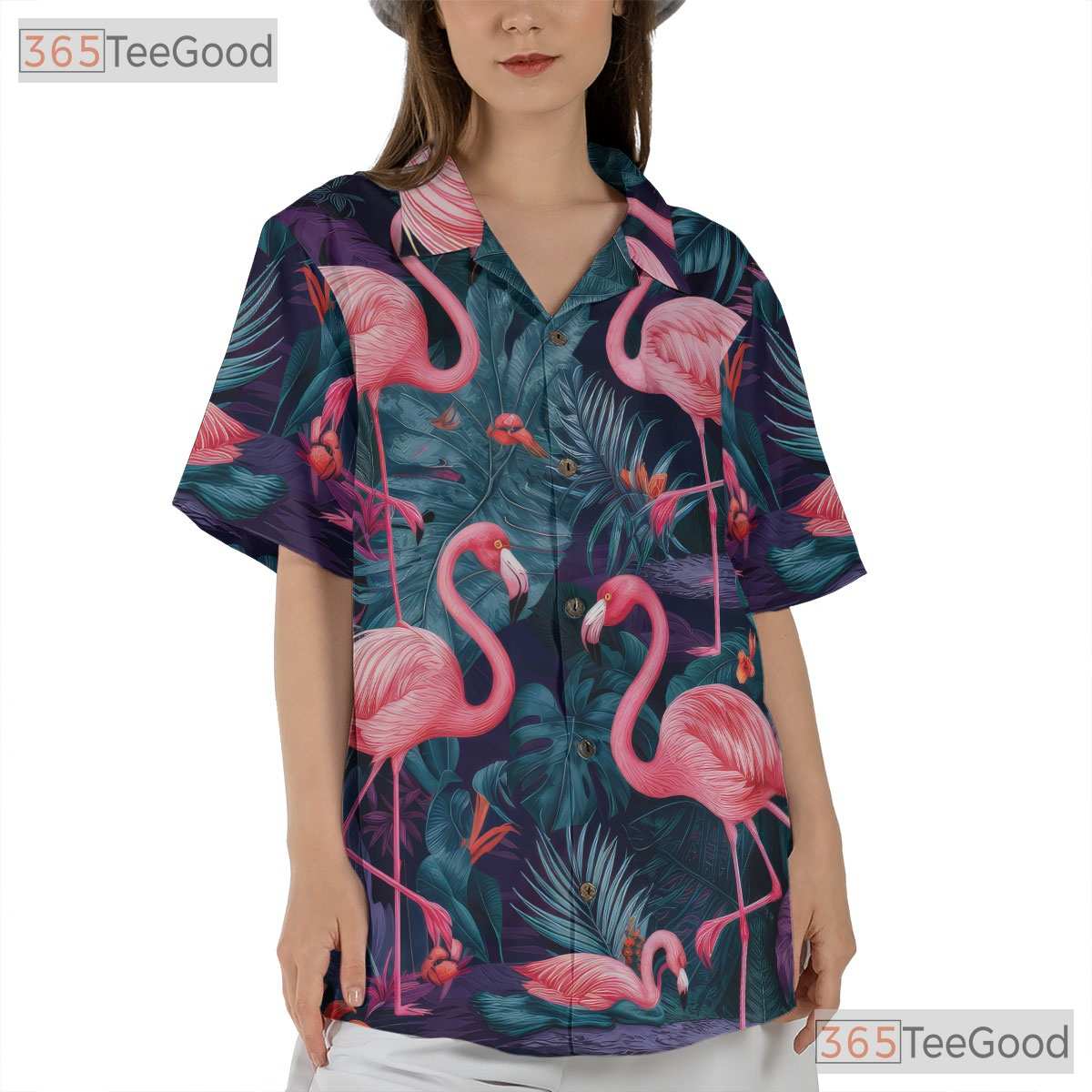 Tropical Pink Flamingo Aloha Beach Hawaiian Shirt for Men Women Summer Vacation