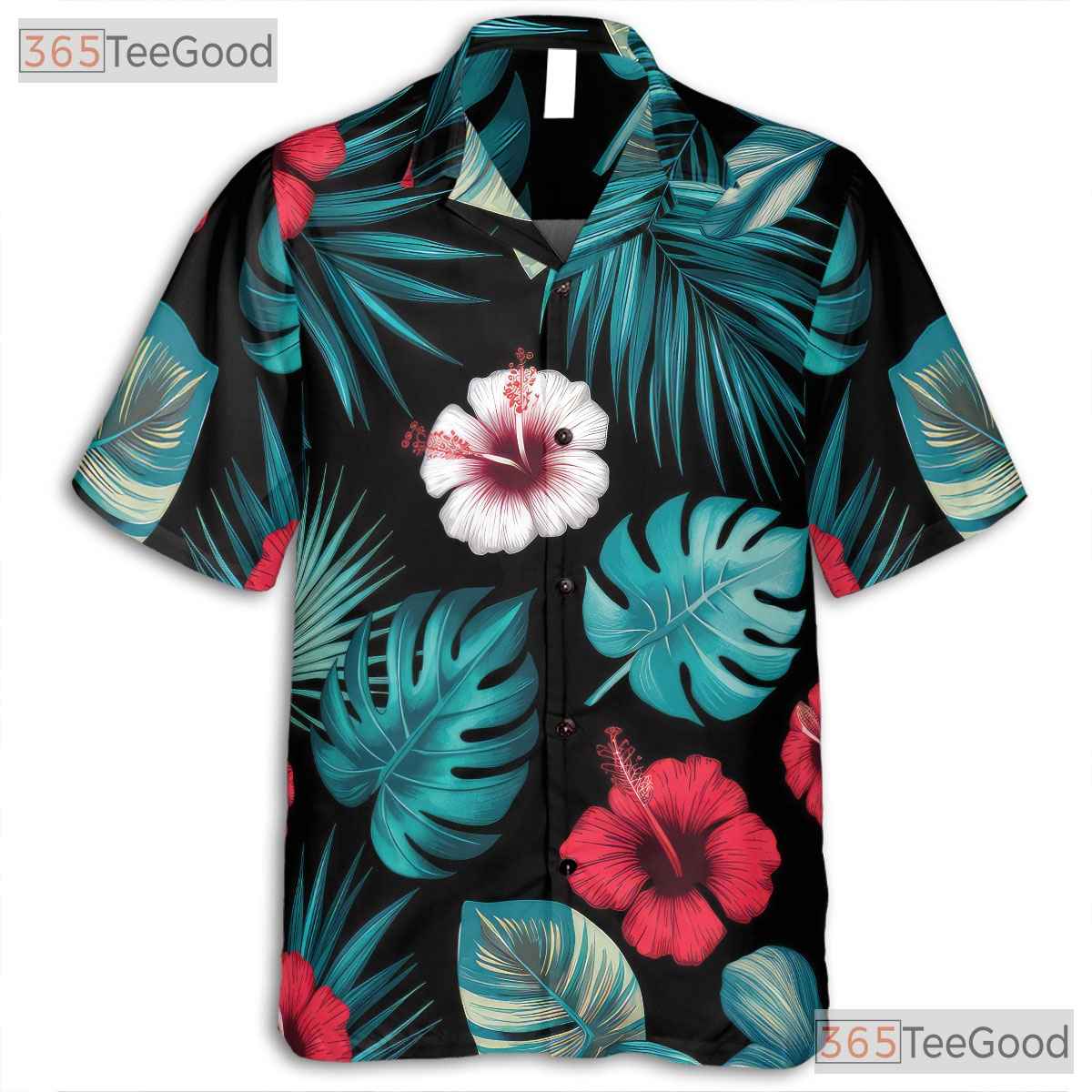 Tropical Red Hibiscus Floral Summer Beachwear Hawaiian Tee Men Women Outfit