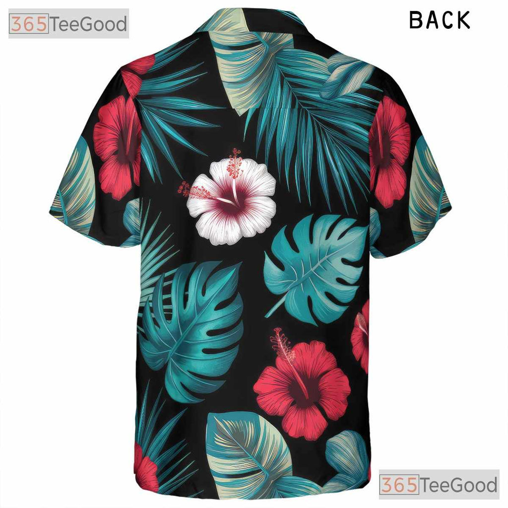 Tropical Red Hibiscus Floral Summer Beachwear Hawaiian Tee Men Women Outfit
