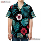 Tropical Red Hibiscus Floral Summer Beachwear Hawaiian Tee Men Women Outfit