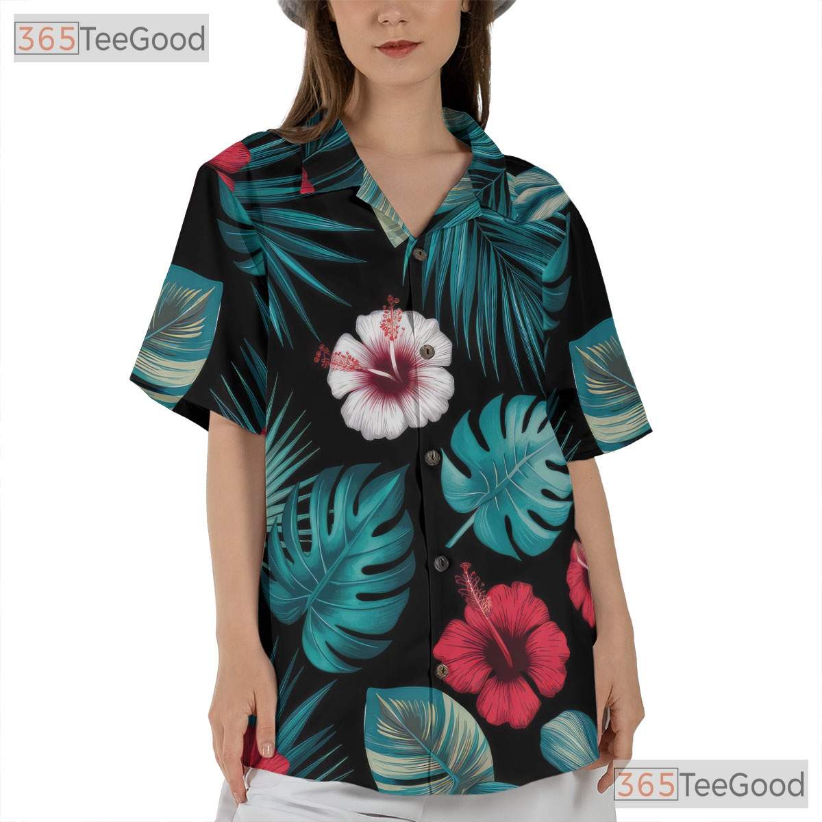 Tropical Red Hibiscus Floral Summer Beachwear Hawaiian Tee Men Women Outfit